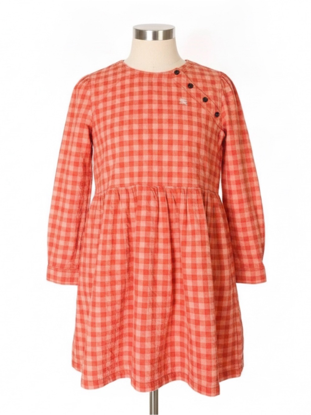 Burberry Children Dalston Gingham Dress Coral Check Long Sleeve Size 14 Girls